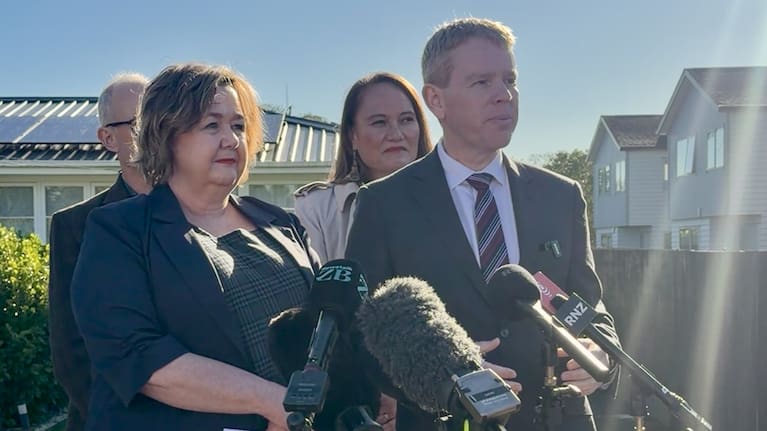 Megan Woods and Chris Hipkins at a solar policy announcement in Auckland Original publisher image. Republication permission/licence not verified. Credit: Source: 1News.
